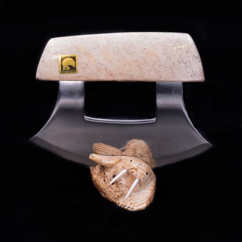 WALRUS JAWBONE ULU WITH CARVED BASE